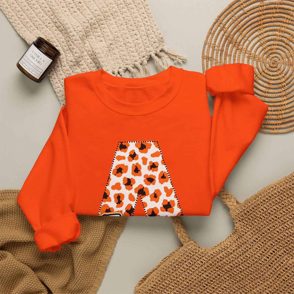 ADULT. Amorel Tigers Leopard Print Initial A Sweatshirt