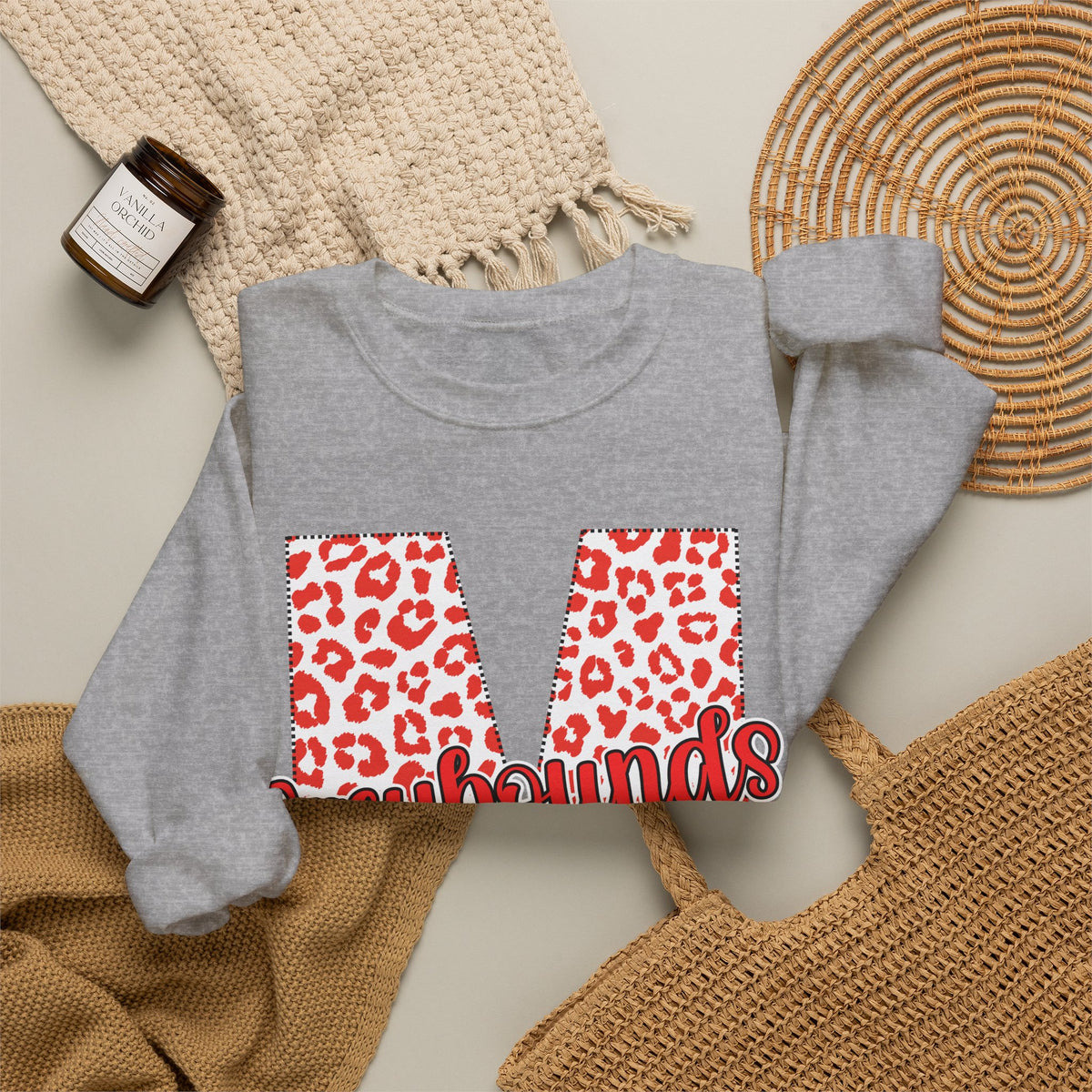 Adult. Marmaduke Greyhounds Leopard Print Initial M Crewneck Sweatshirt