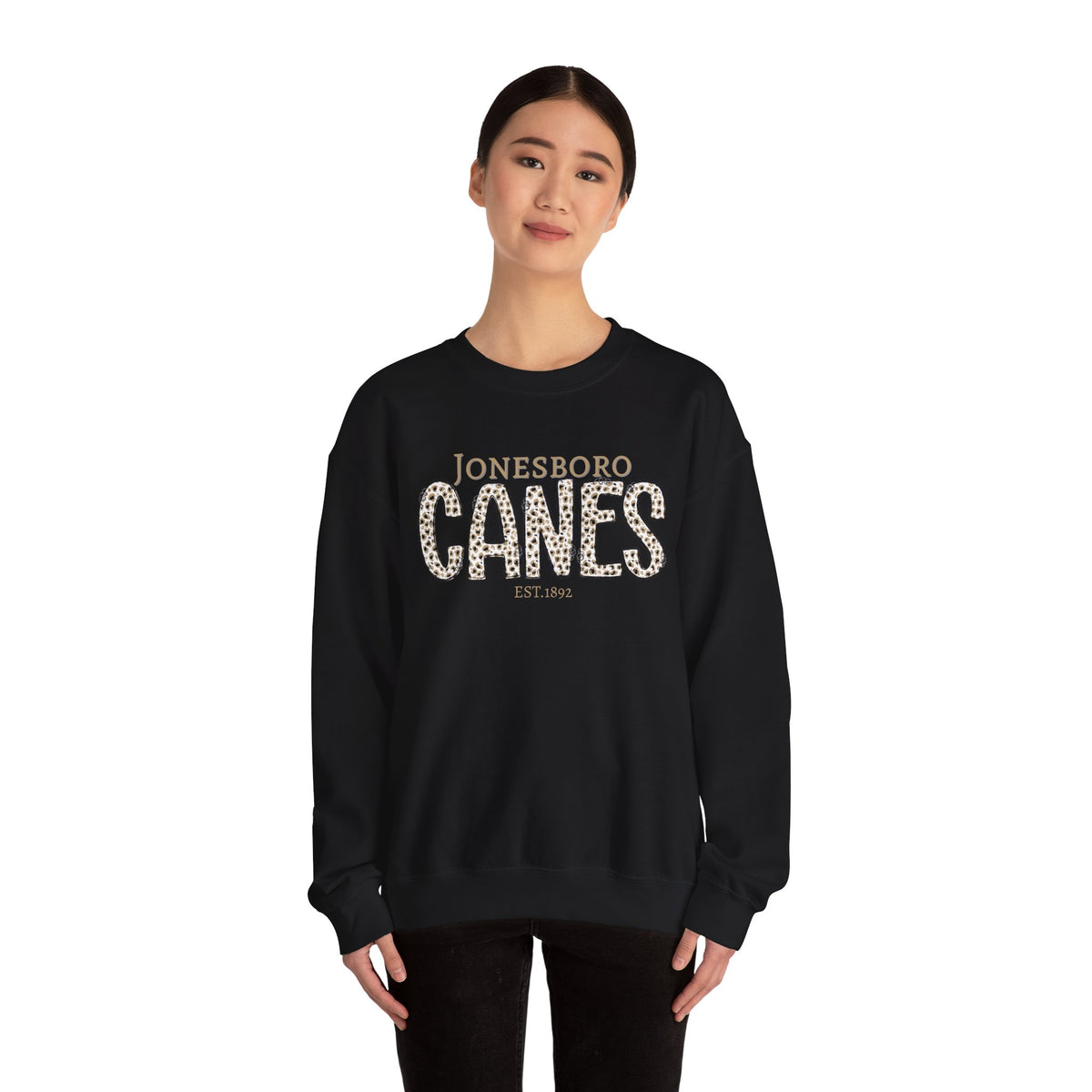 Jonesboro Canes Leopard Print Crewneck Sweatshirt.. ADULT