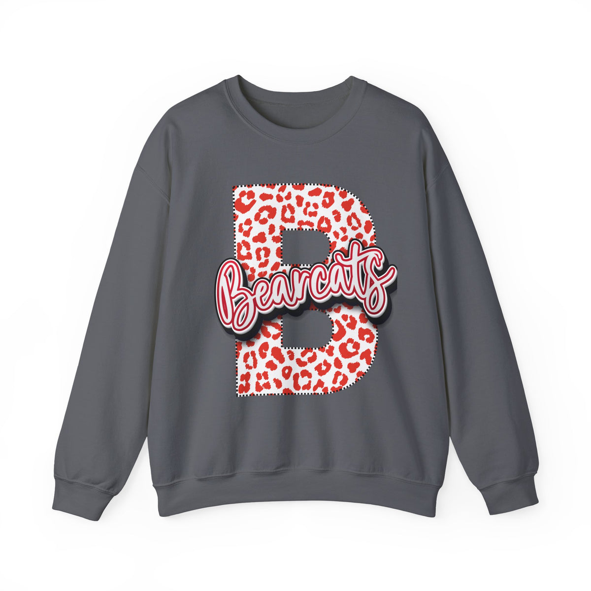Adult. Brookland Bearcats Leopard Print "B" Crewneck Sweatshirt