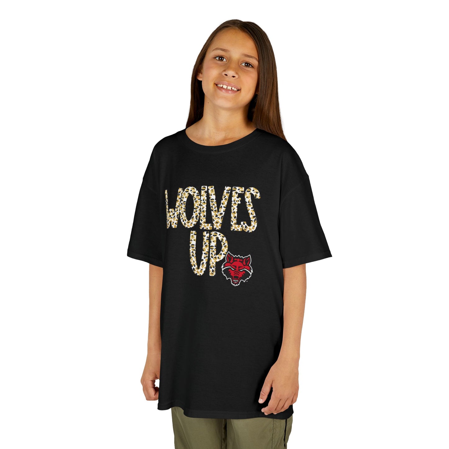 Kids Graphic Tee - "Wolves Up!" Cotton Shirt, Team Spirit Apparel