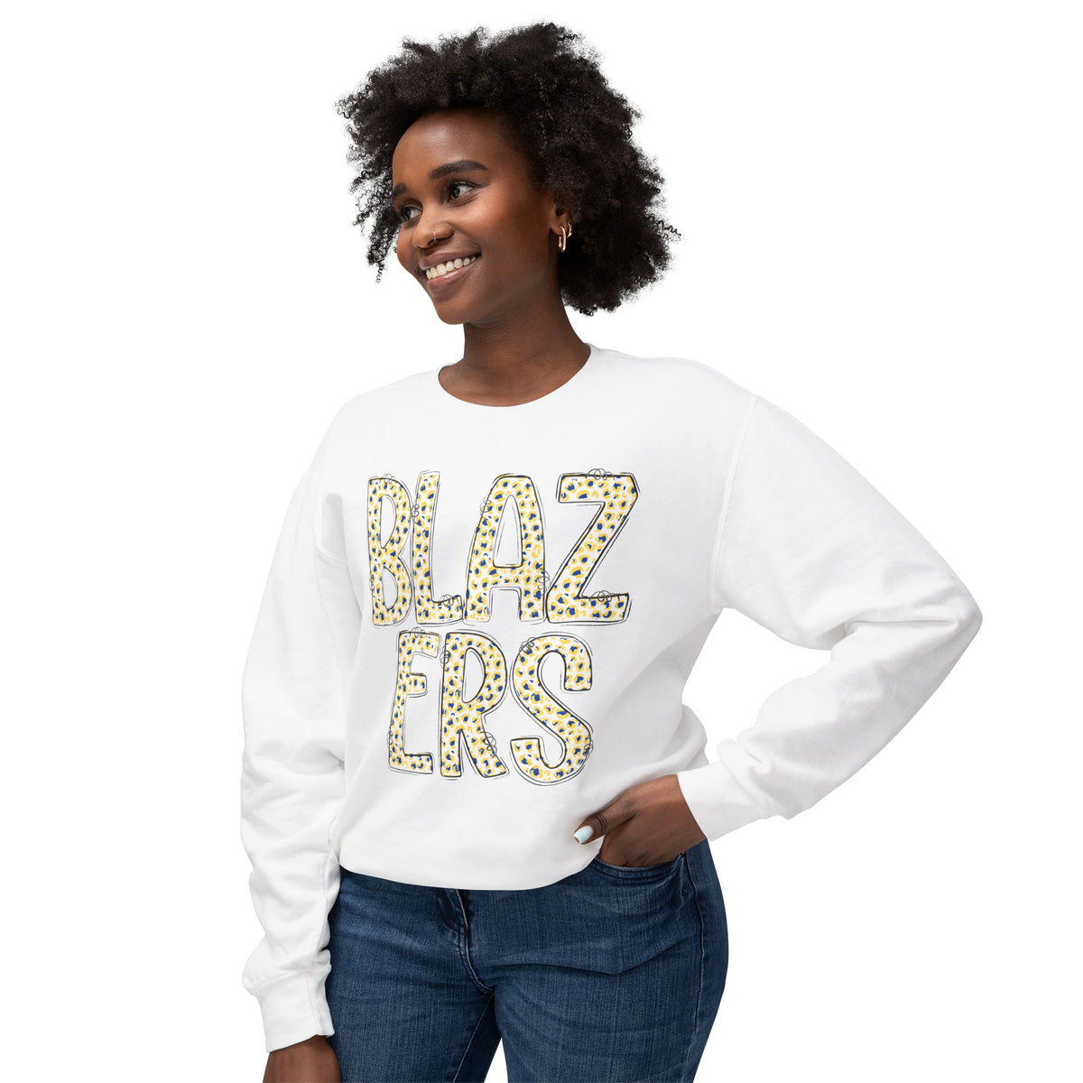 Lightweight Graphic Sweatshirt. BLAZERS Leopard Letters