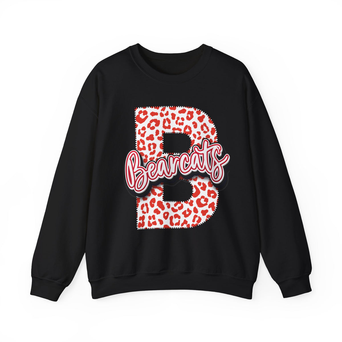 Adult. Brookland Bearcats Leopard Print "B" Crewneck Sweatshirt