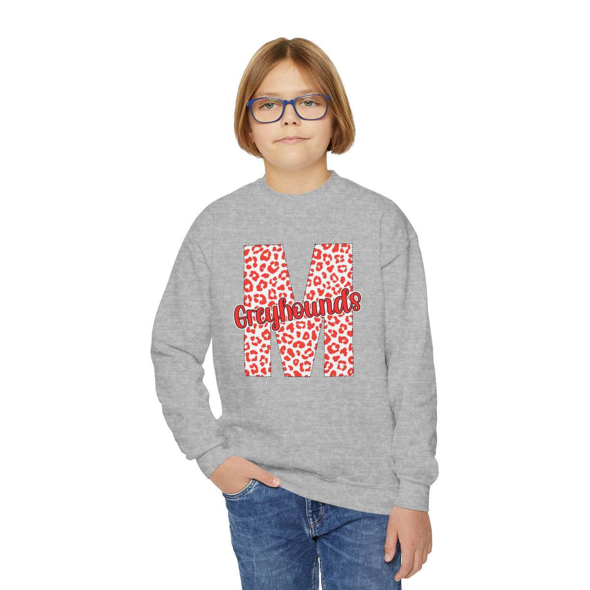 Youth Marmaduke Greyhounds. Crewneck Sweatshirt – Leopard Print