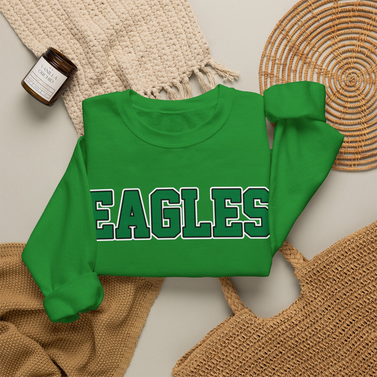 Eagles Green -Block Font Crewneck Sweatshirt