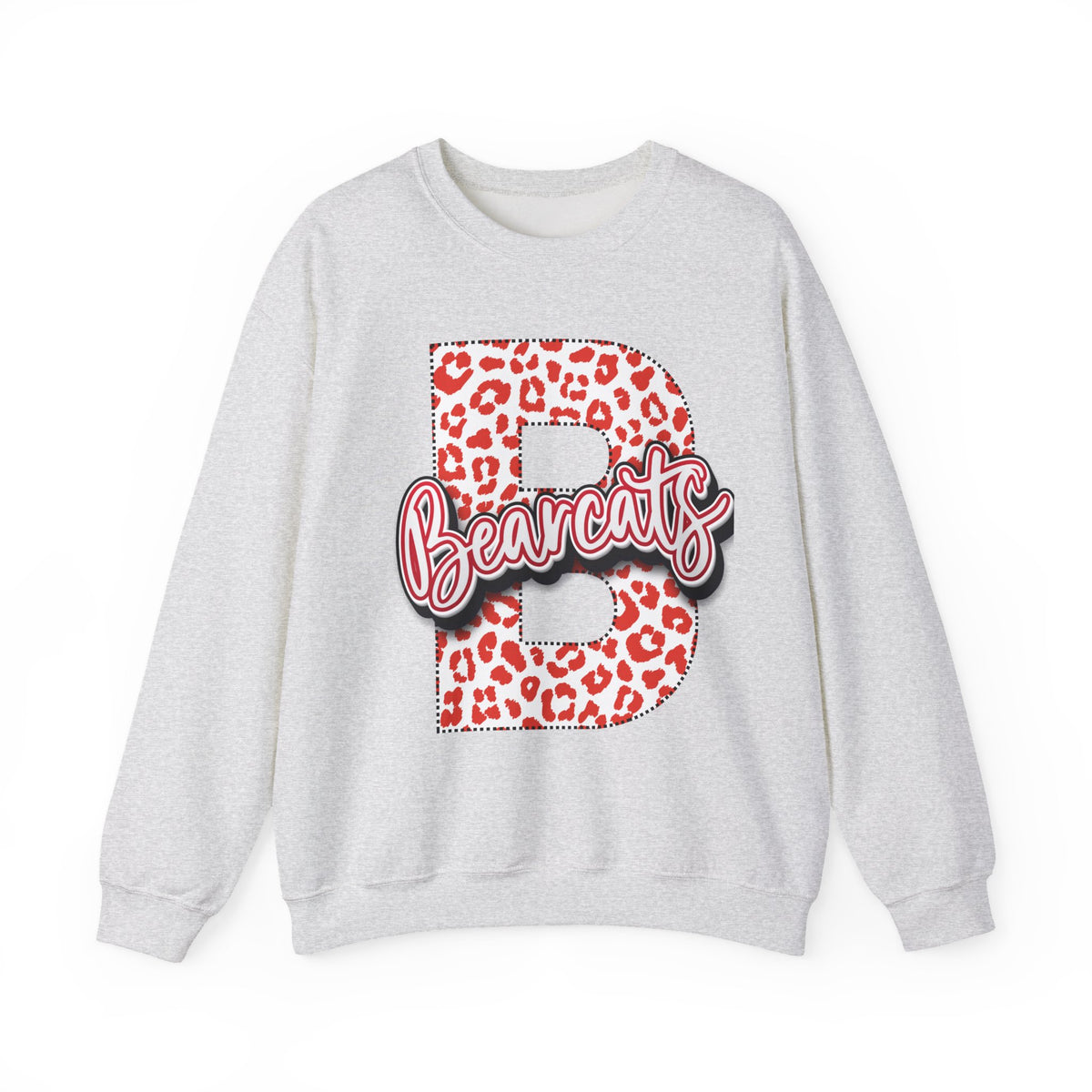 Adult. Brookland Bearcats Leopard Print "B" Crewneck Sweatshirt
