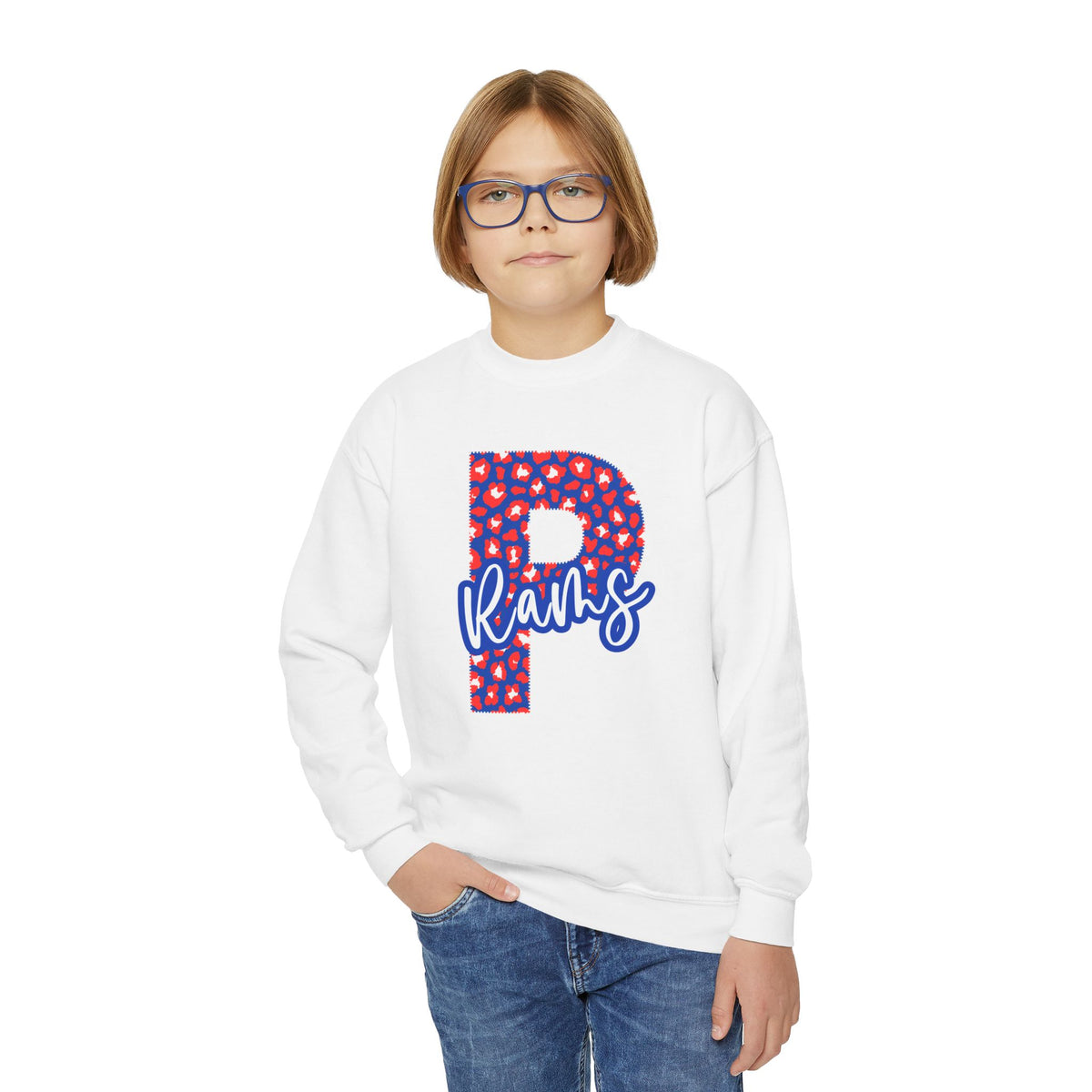 Youth Paragould Rams. Leopard "P" Crewneck Sweatshirt