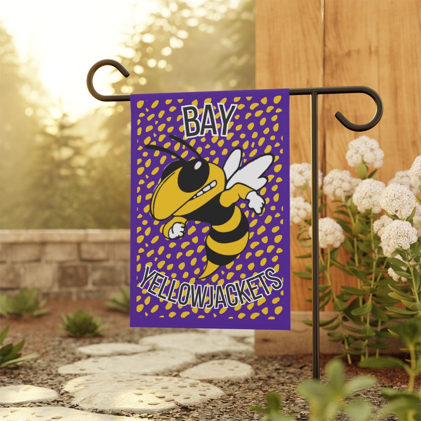 Bay Yellowjackets Flag — Purple Mascot Yard Banner