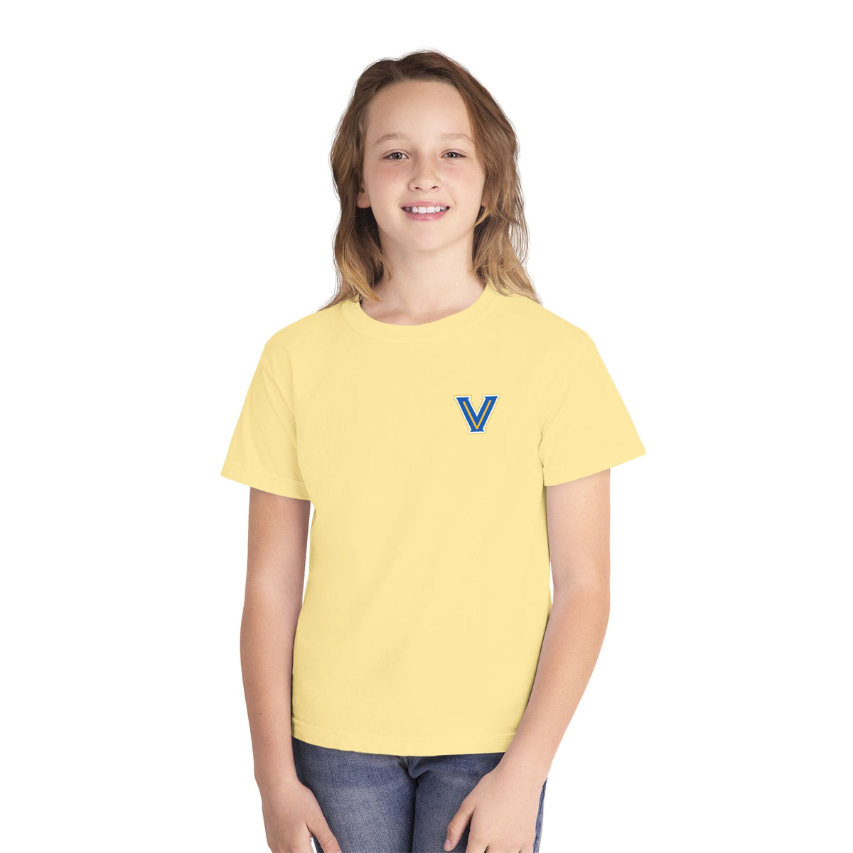Youth Valley View. "V" logo. Simple Comfort Color Shirt