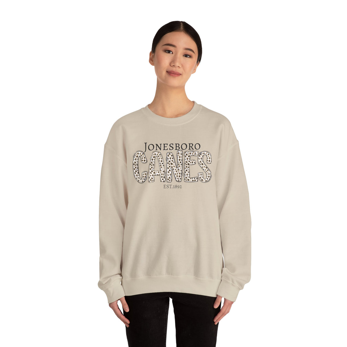 Jonesboro Canes Leopard Print Crewneck Sweatshirt. ADULT