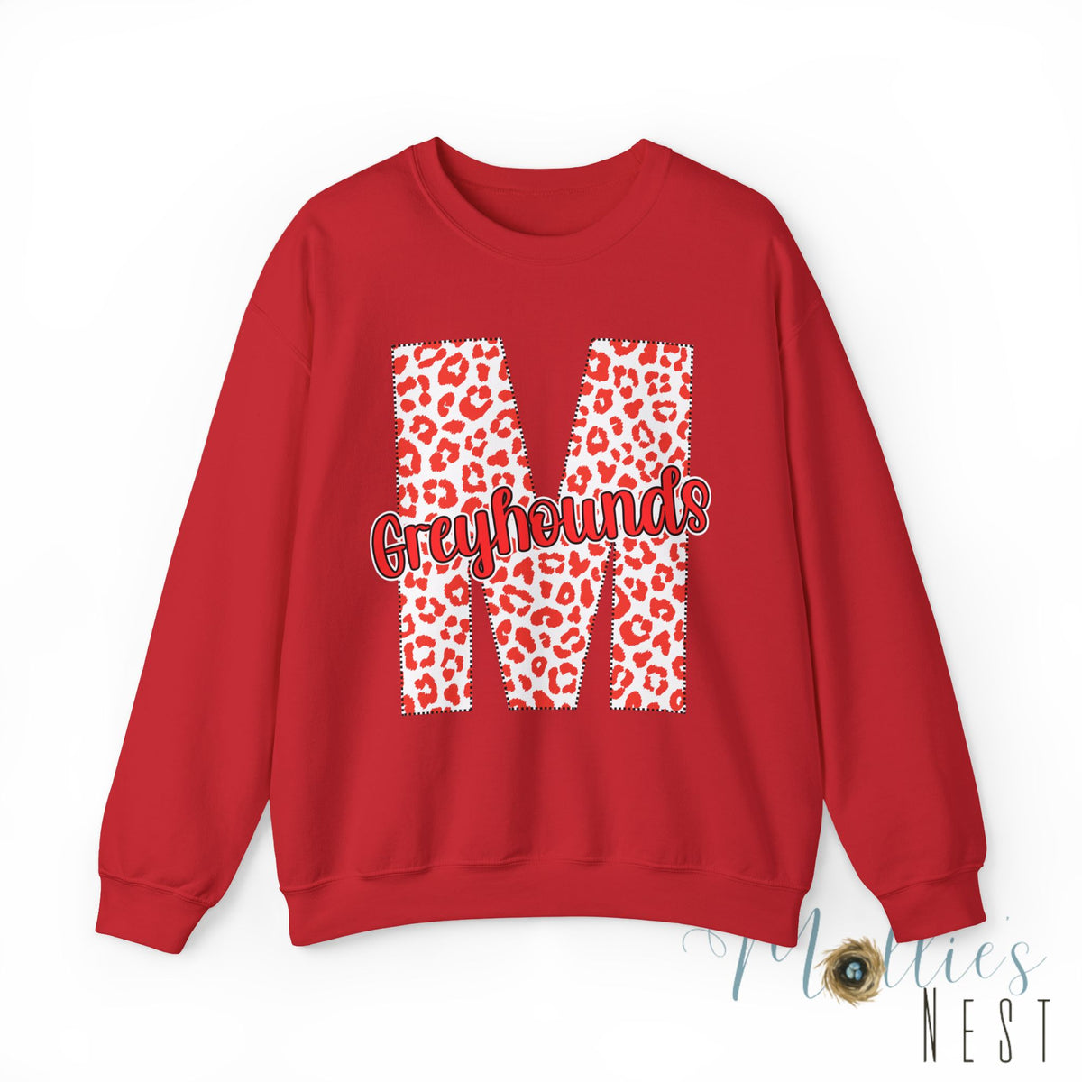 Adult. Marmaduke Greyhounds Leopard Print Initial M Crewneck Sweatshirt
