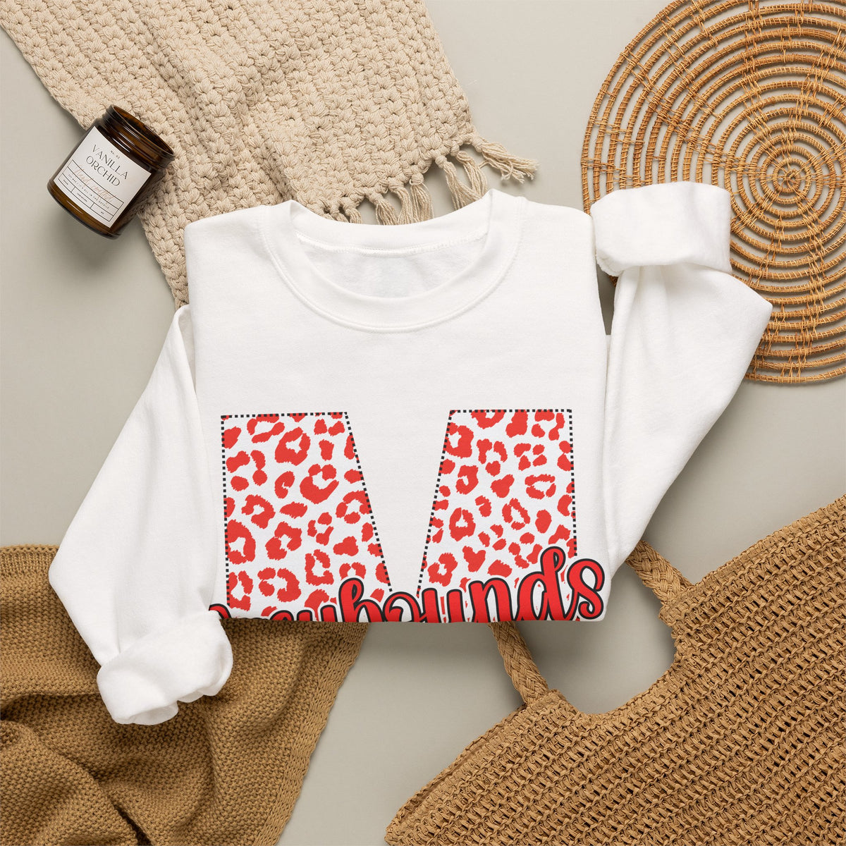 Adult. Marmaduke Greyhounds Leopard Print Initial M Crewneck Sweatshirt