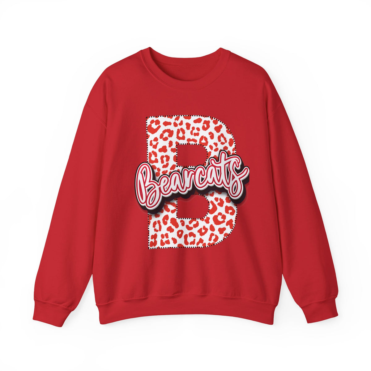 Adult. Brookland Bearcats Leopard Print "B" Crewneck Sweatshirt