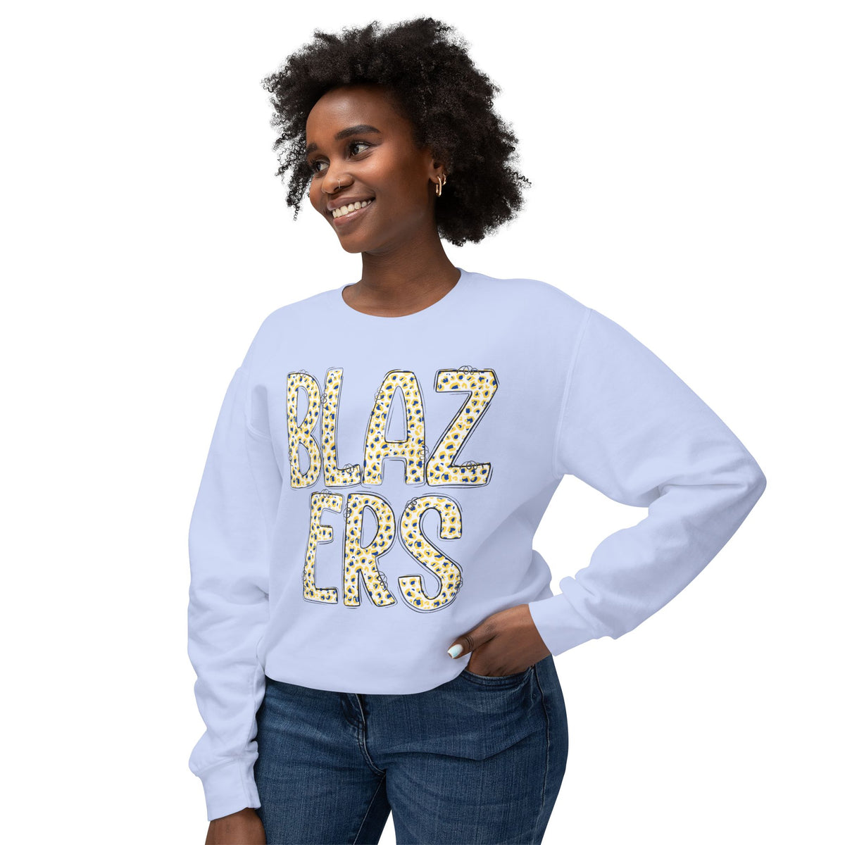 Lightweight Graphic Sweatshirt. BLAZERS Leopard Letters
