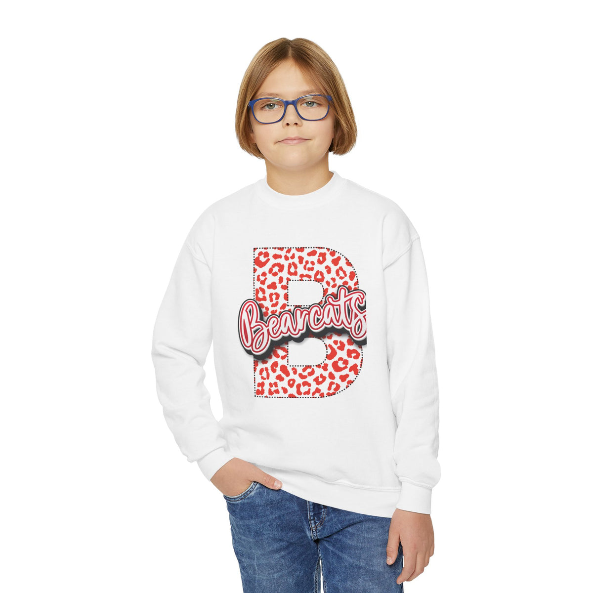 Youth. Brookland Bearcats Leopard B Youth Crewneck Sweatshirt