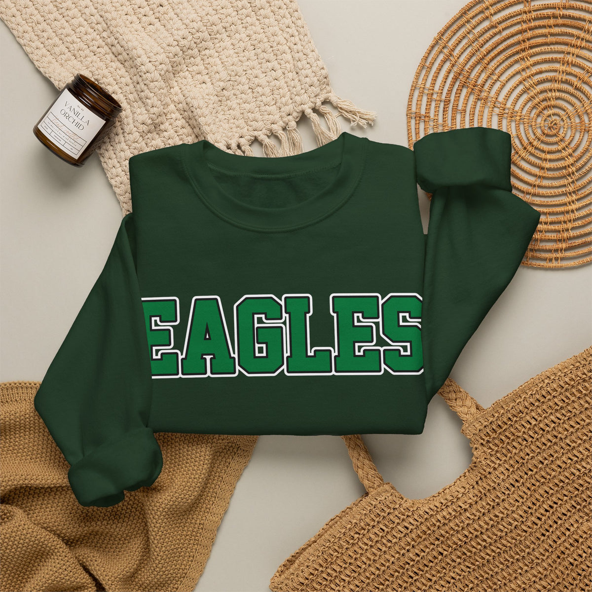 Eagles Green -Block Font Crewneck Sweatshirt
