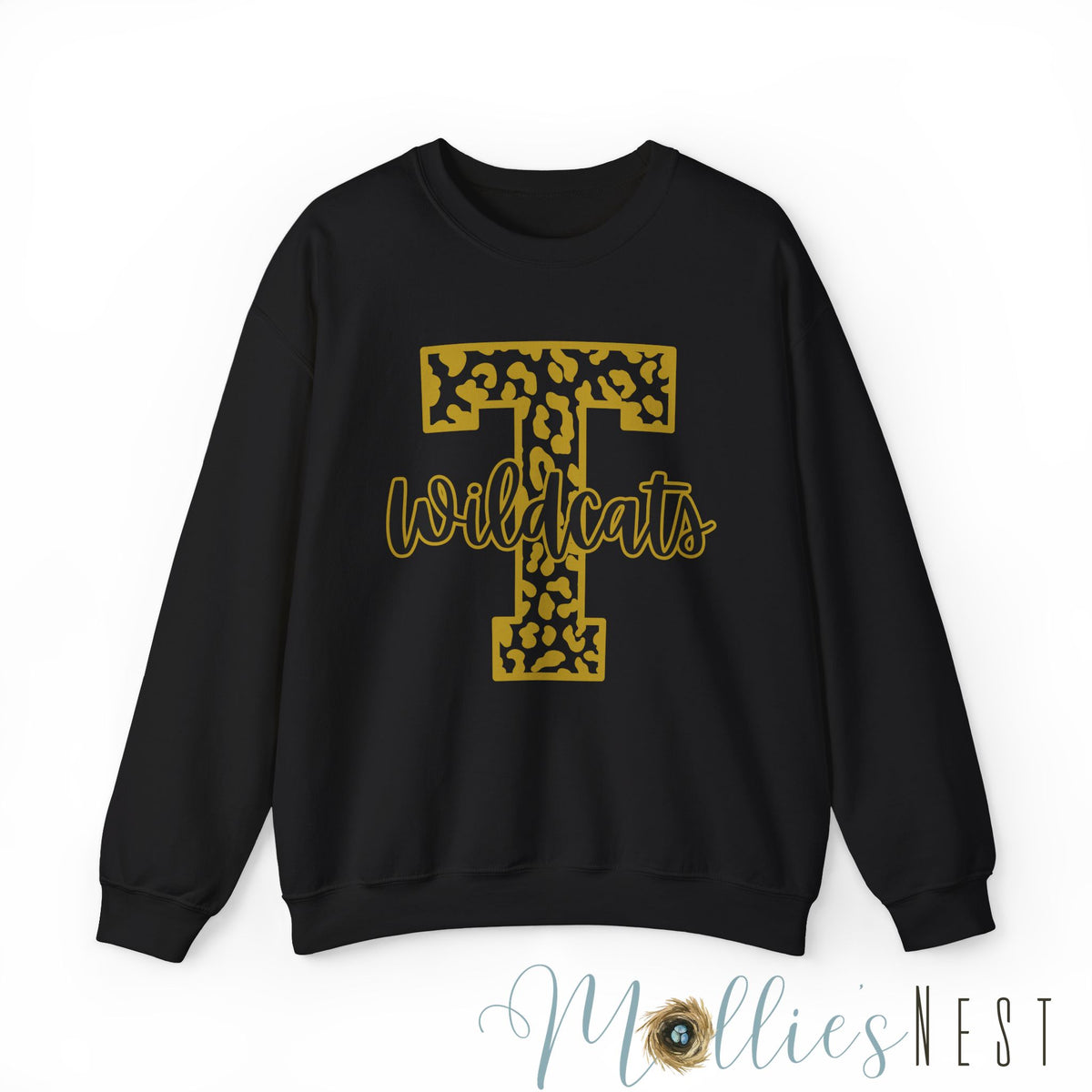 Trumann "T" Leopard Print Wildcats Crewneck Sweatshirt. ADULT