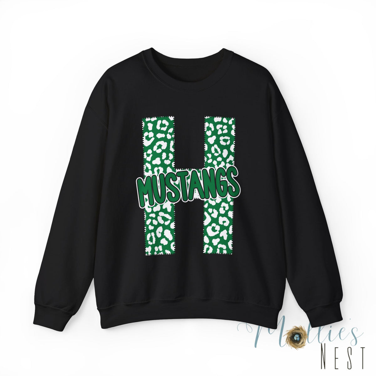 Adult. Hoxie Mustangs Leopard Print H Crewneck Sweatshirt