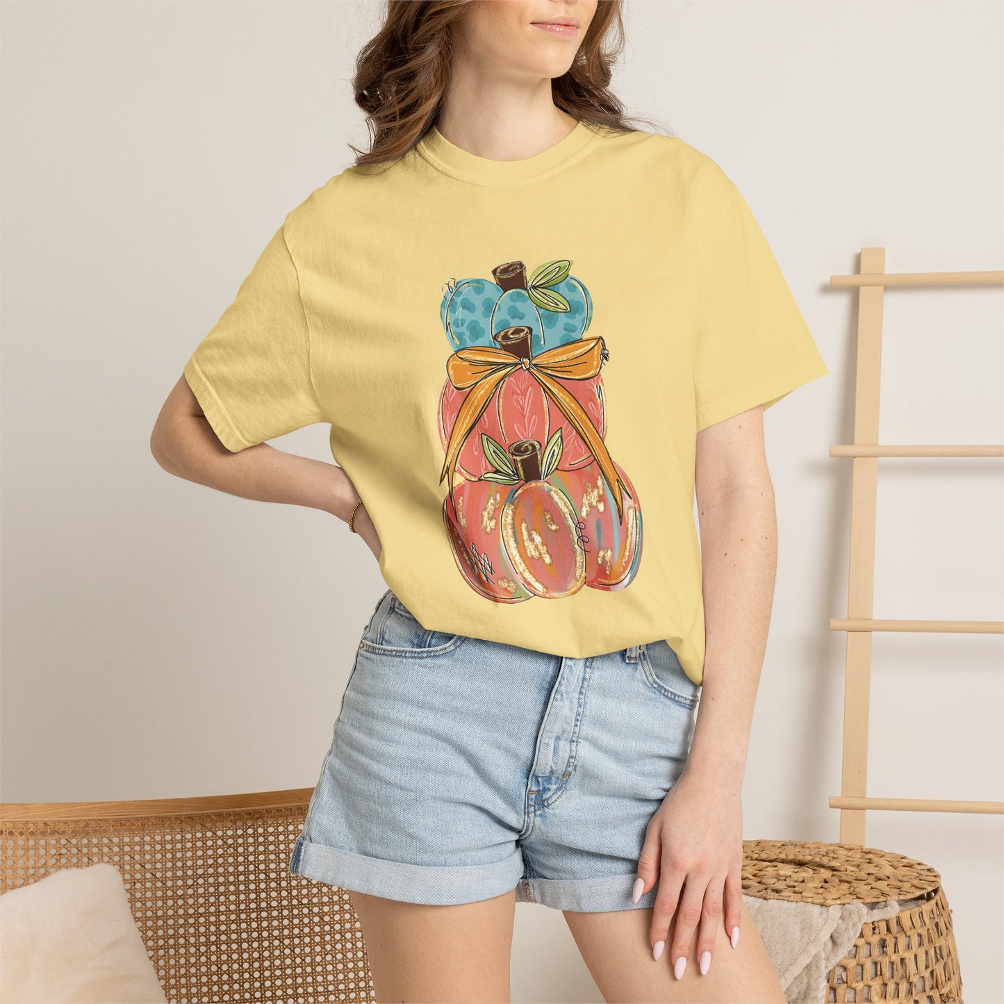 Pumpkin Stack T-Shirt — Handpainted Fall Pumpkin Stack Graphic Tee
