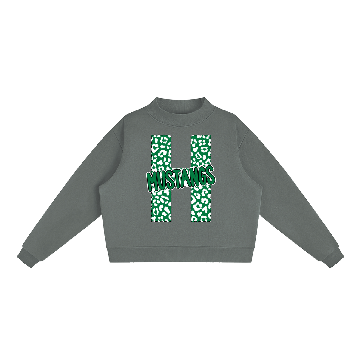 Hoxie Mustangs. "H" Leopard Essential Fleece Mock-Neck Crew Sweatshirt