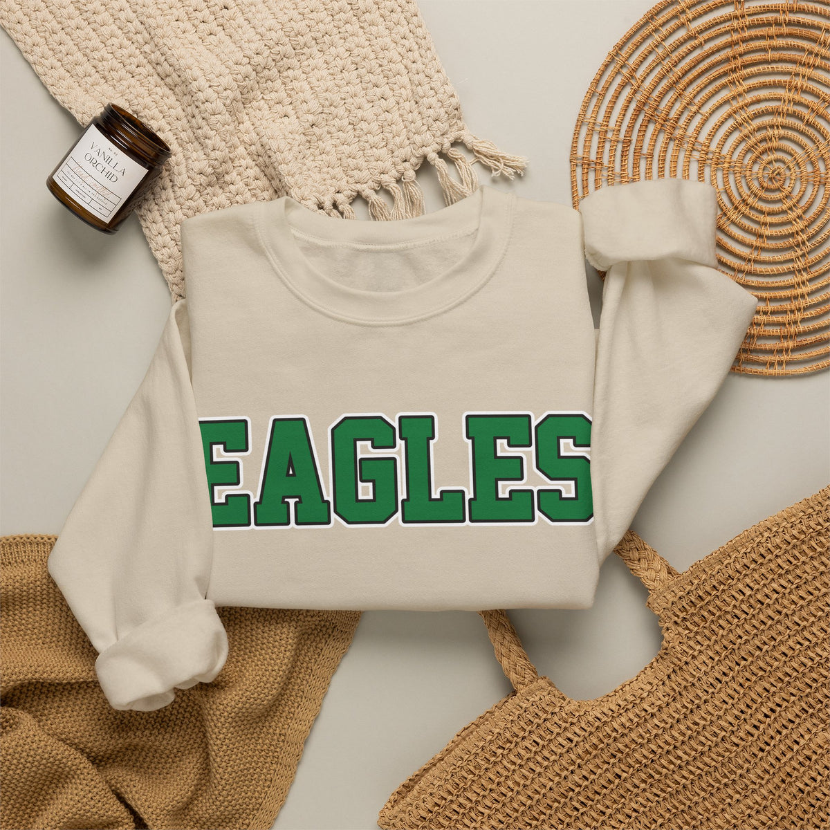 Eagles Green -Block Font Crewneck Sweatshirt