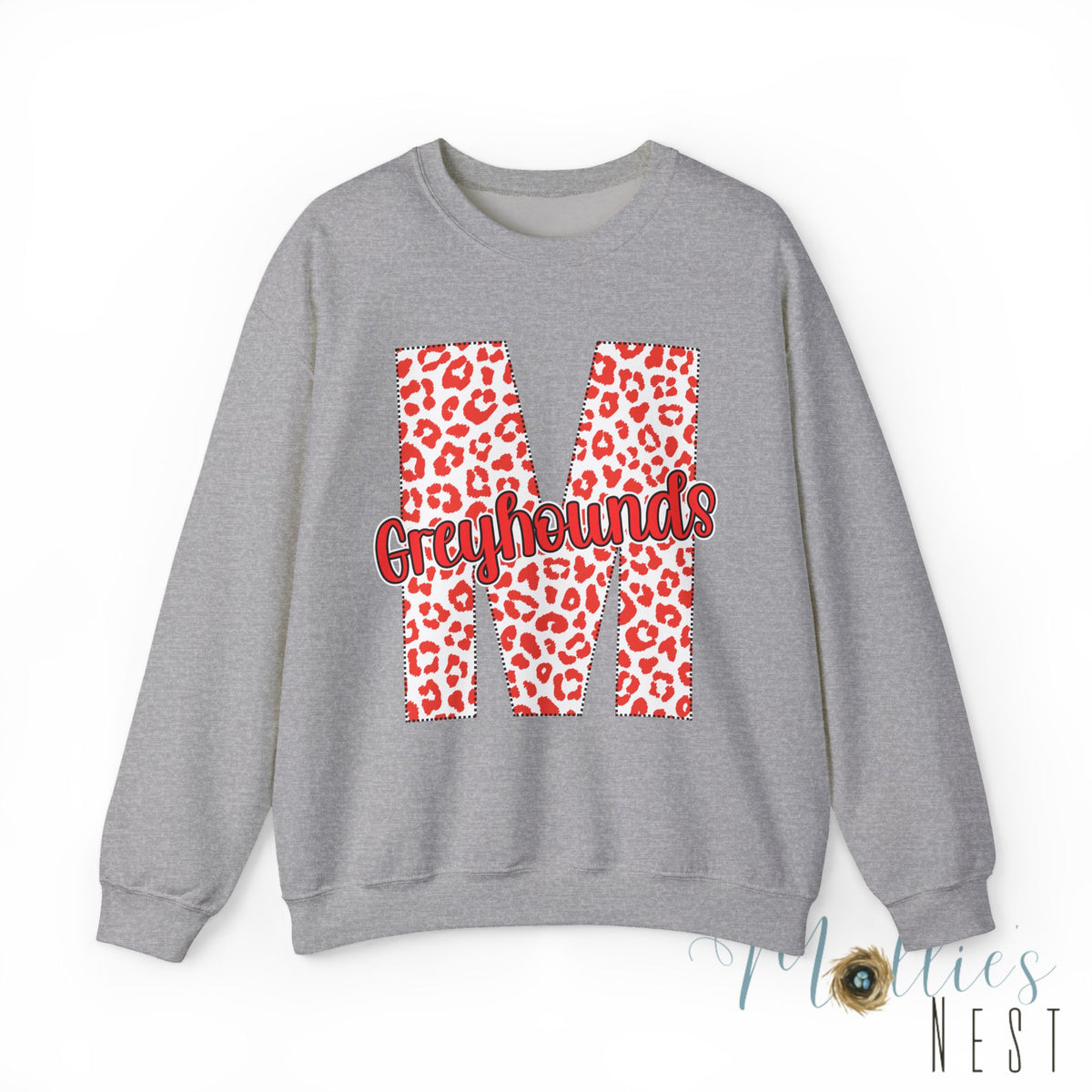 Adult. Marmaduke Greyhounds Leopard Print Initial M Crewneck Sweatshirt