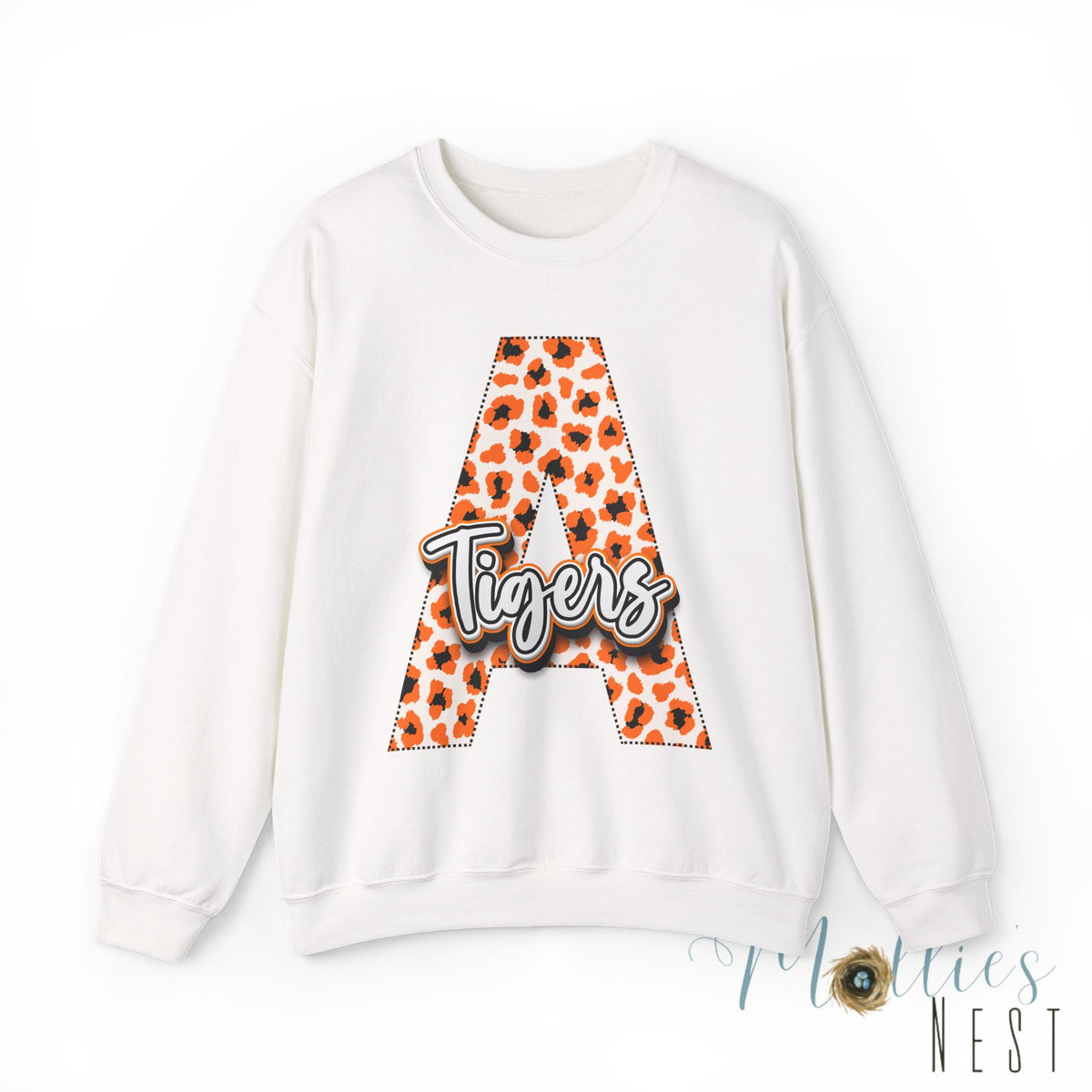 ADULT. Amorel Tigers Leopard Print Initial A Sweatshirt