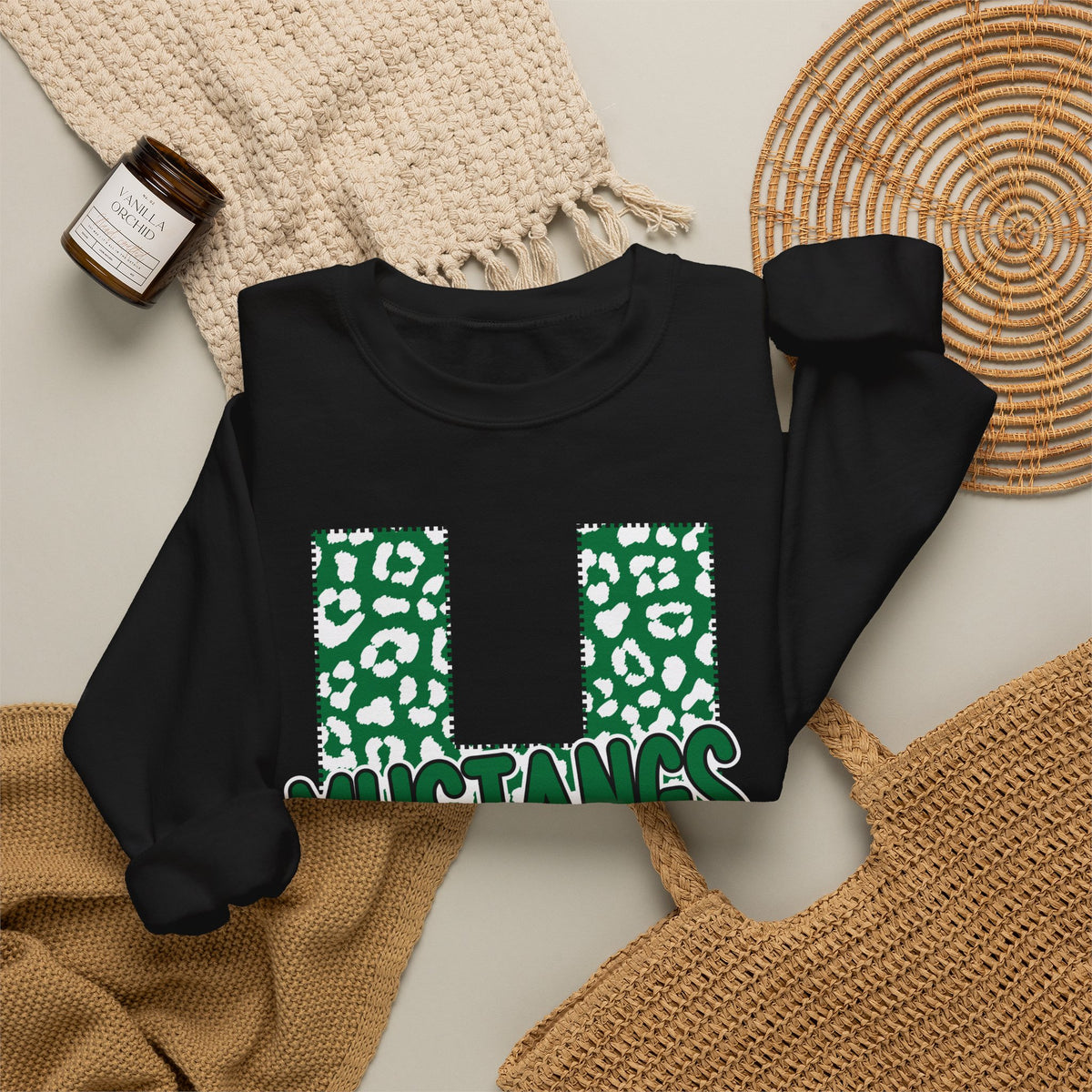 Adult. Hoxie Mustangs Leopard Print H Crewneck Sweatshirt
