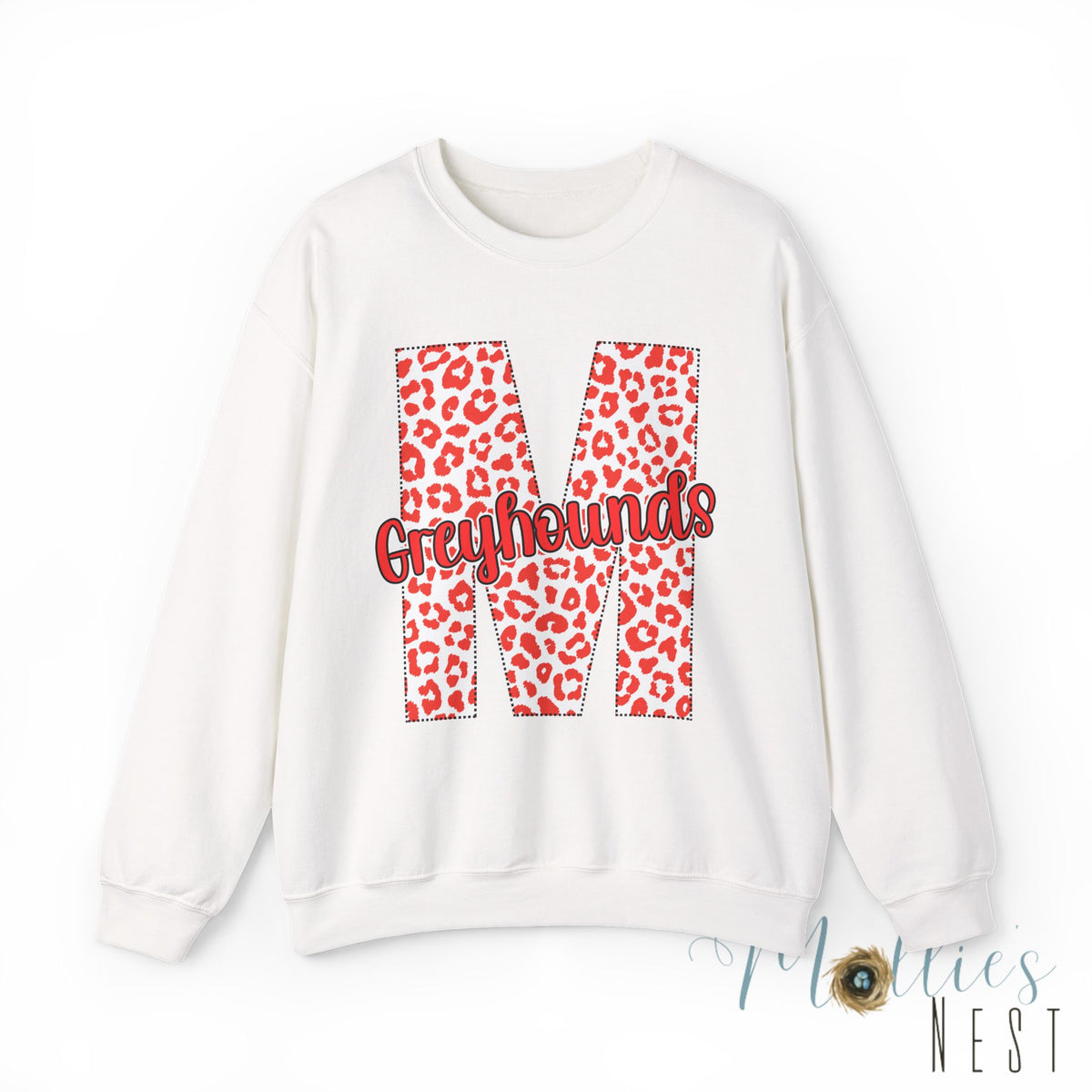Adult. Marmaduke Greyhounds Leopard Print Initial M Crewneck Sweatshirt