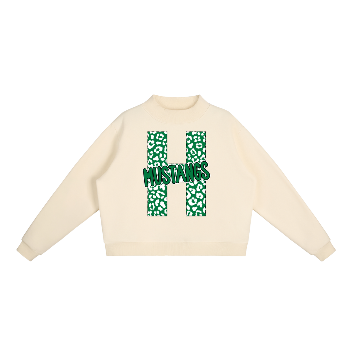 Hoxie Mustangs. "H" Leopard Essential Fleece Mock-Neck Crew Sweatshirt
