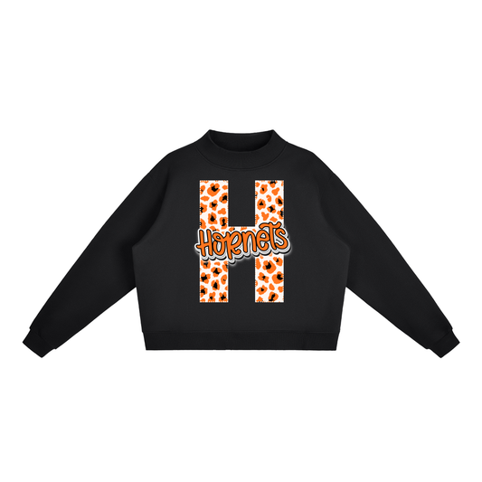 Essential Fleece Mock-Neck Crew Sweatshirt- Harrisburg Hornet Leopard "H"