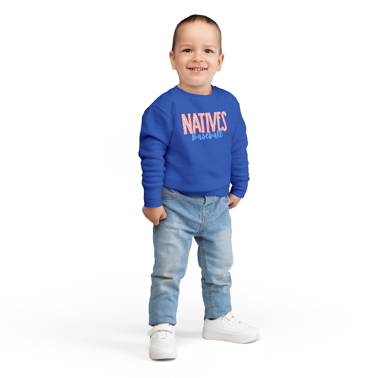Natives Baseball Toddler Sweatshirt, Cute Kids Gift, Baseball Fan Apparel, Playful Toddler Gear, Sporty Children’s Clothing