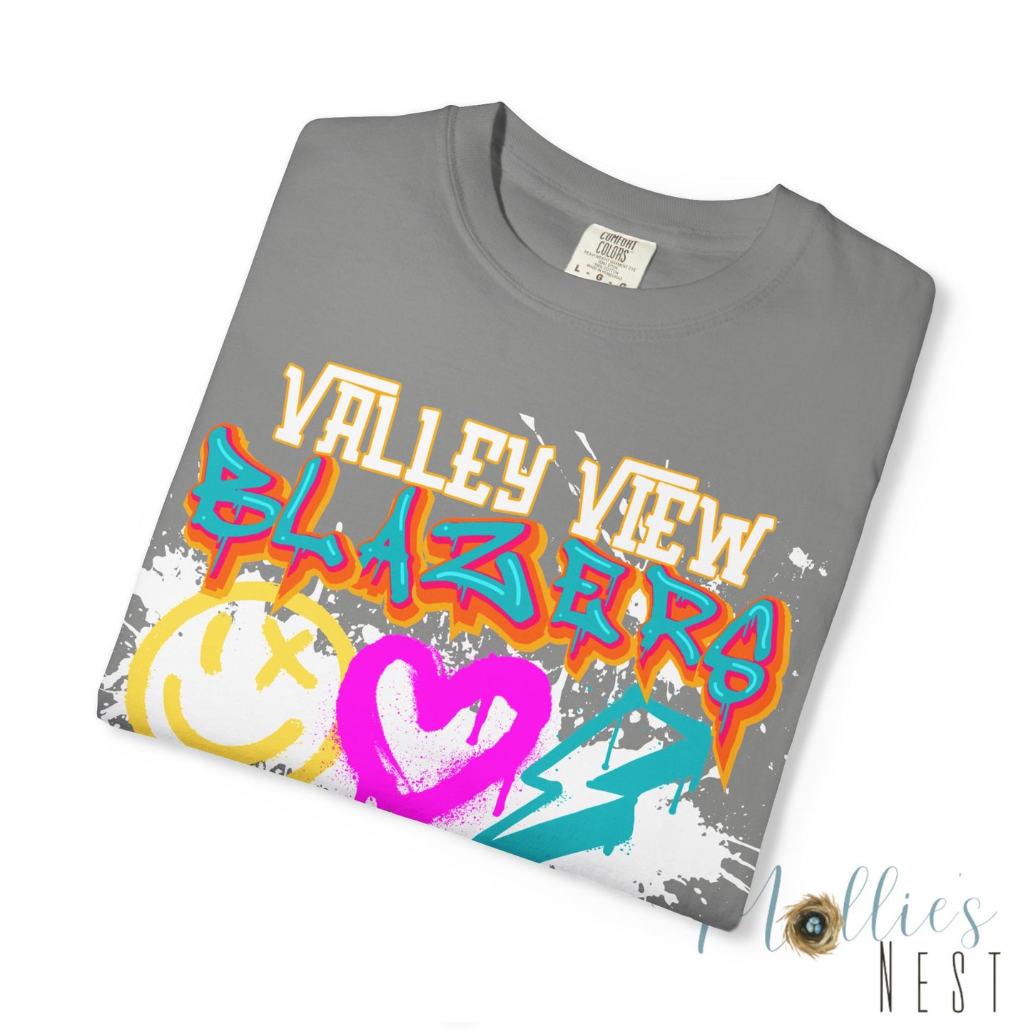 Valley View Blazers Graffiti Tee — Neon Heart, Smile & Lightning Shirt