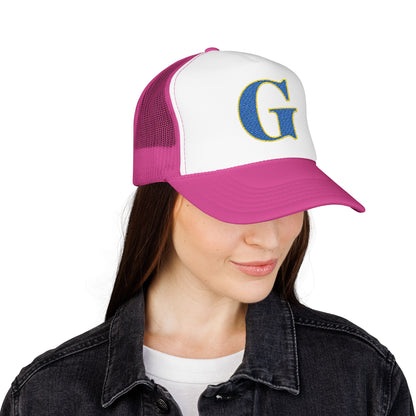 Embroidered Blue & Gold 'G' Trucker Hat — Monogram Letter Foam Cap - Gosnell