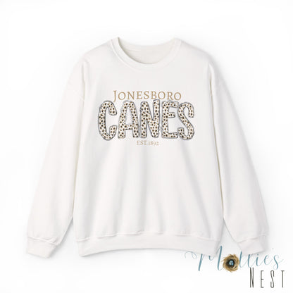 ADULT. Jonesboro Canes Leopard Print Crewneck Sweatshirt
