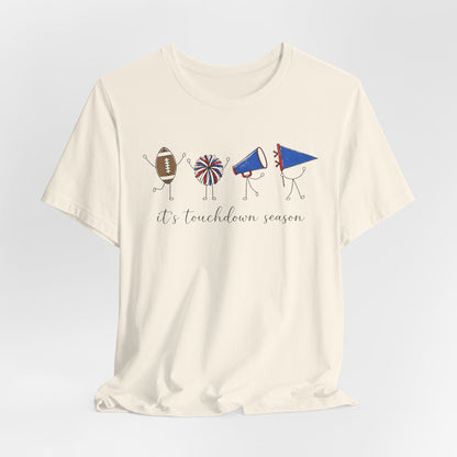 Touchdown Season Football Tee — Red & Blue Short Sleeve Bella Canvas