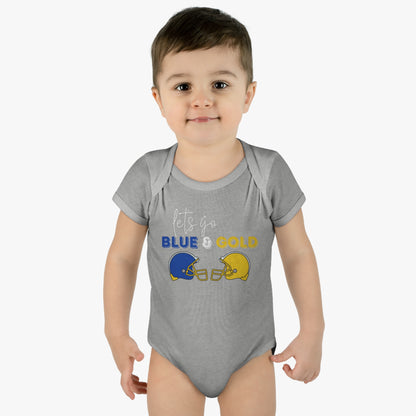 Infant Baby Rib Bodysuit. Blue & Gold