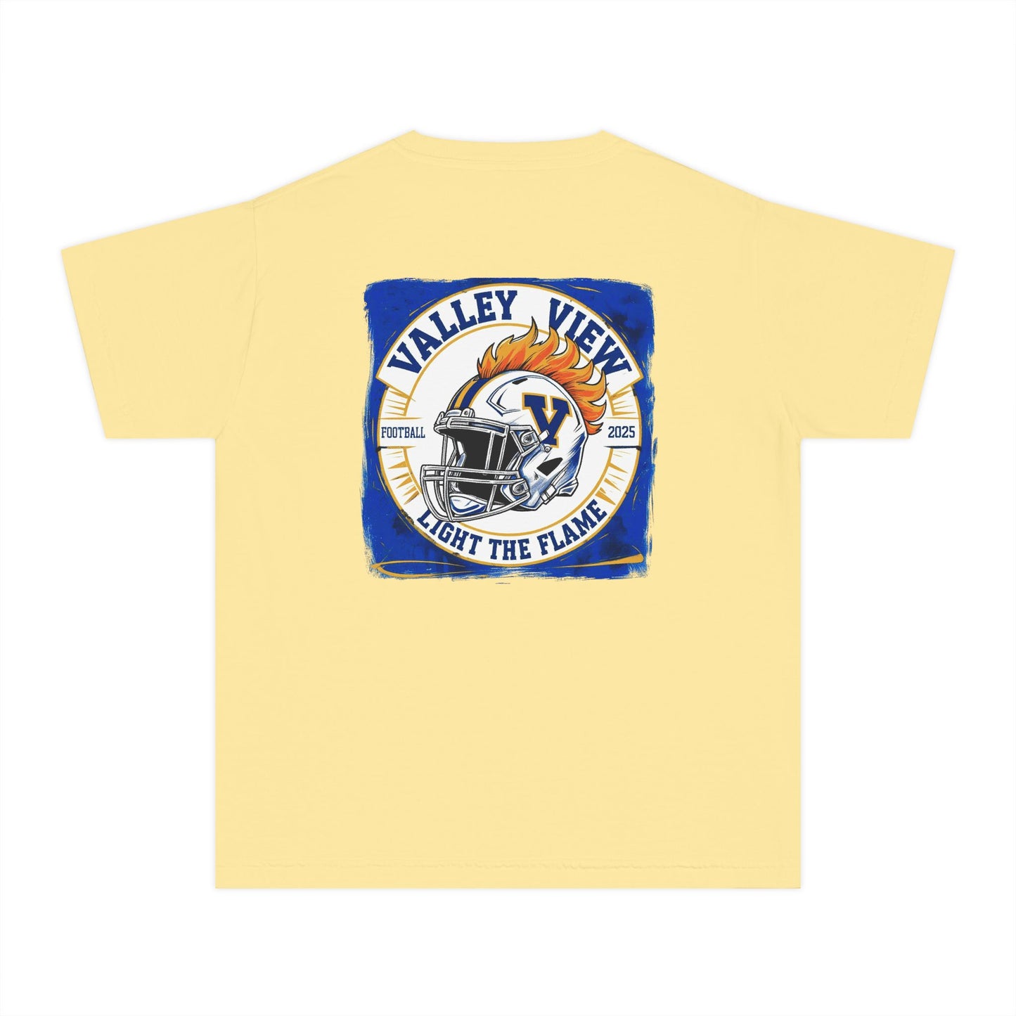 Youth Football Tee, Valley View Blazer Flame Helmet.