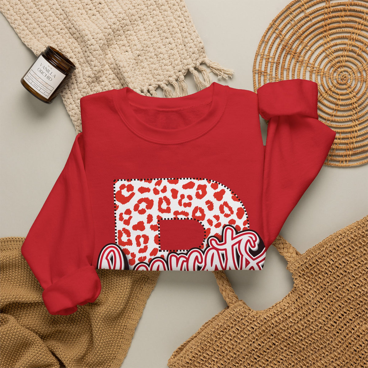 Adult. Brookland Bearcats Leopard Print "B" Crewneck Sweatshirt