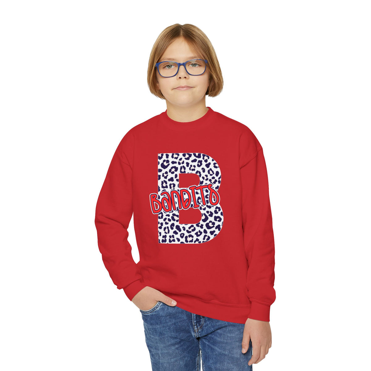 Youth Leopard B Monogram “BANDITS” Crewneck Sweatshirt