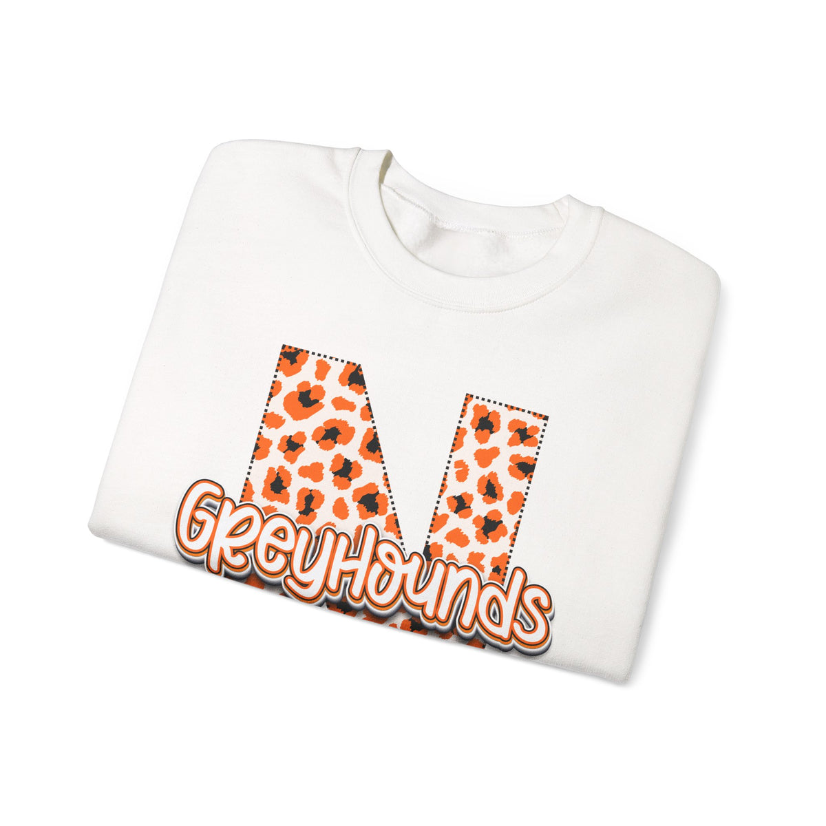 ADULT. Newport Greyhounds Leopard Print Letter N Crewneck Sweatshirt