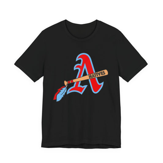 Natives Baseball Tee — Retro A with Tomahawk Graphic