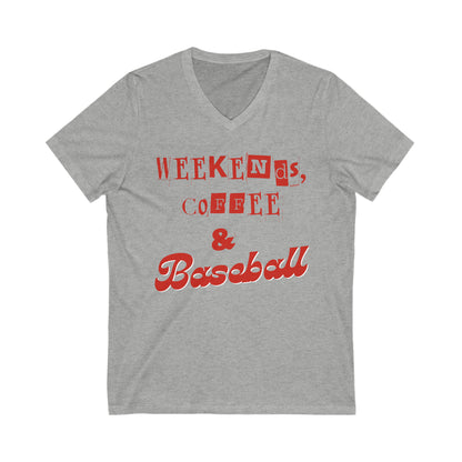 weekends, coffee, Baseball Jersey Short Sleeve V-Neck Tee
