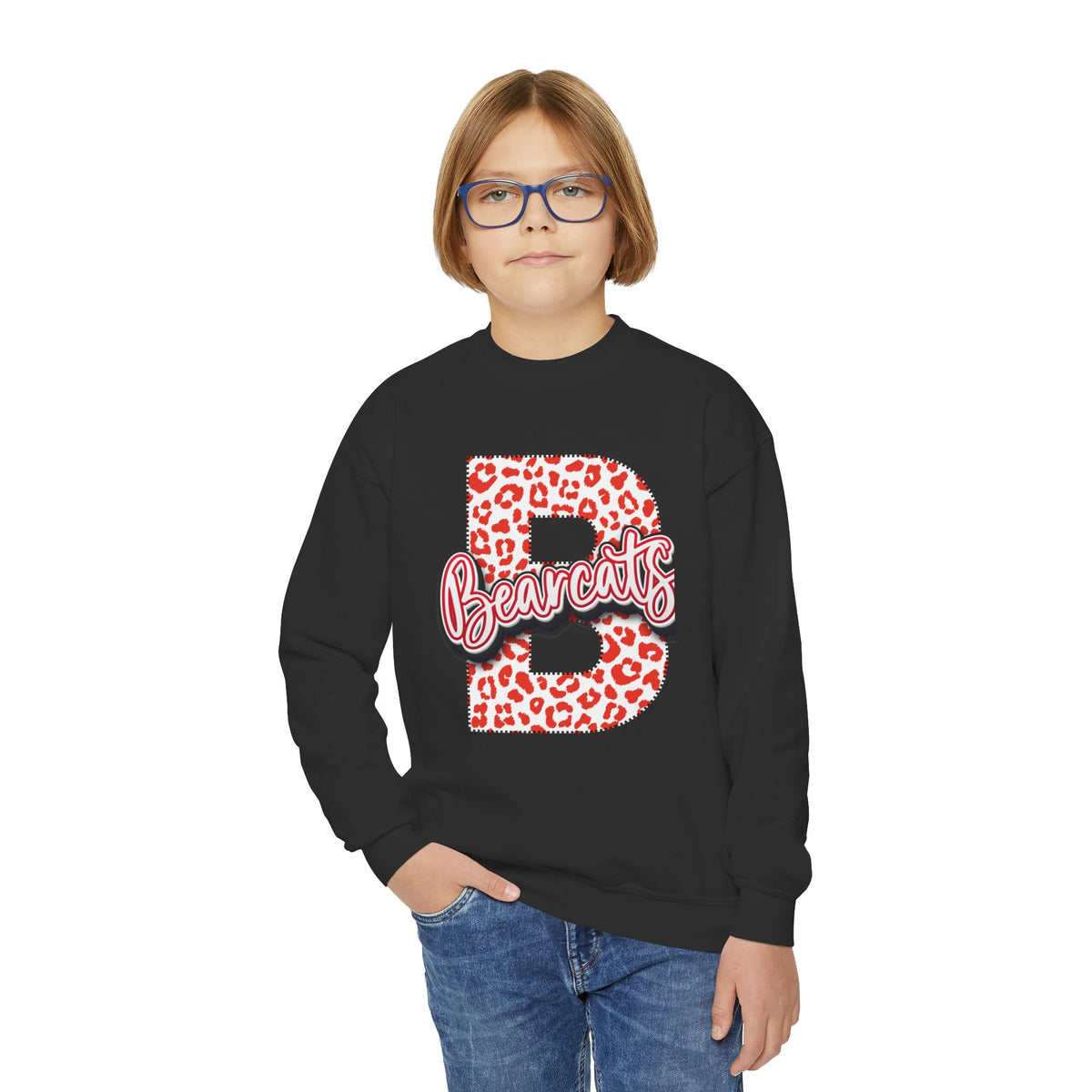 Youth. Brookland Bearcats Leopard B Youth Crewneck Sweatshirt