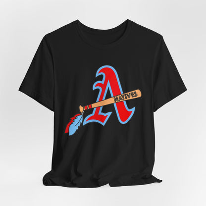 Natives Baseball Tee — Retro A with Tomahawk Graphic