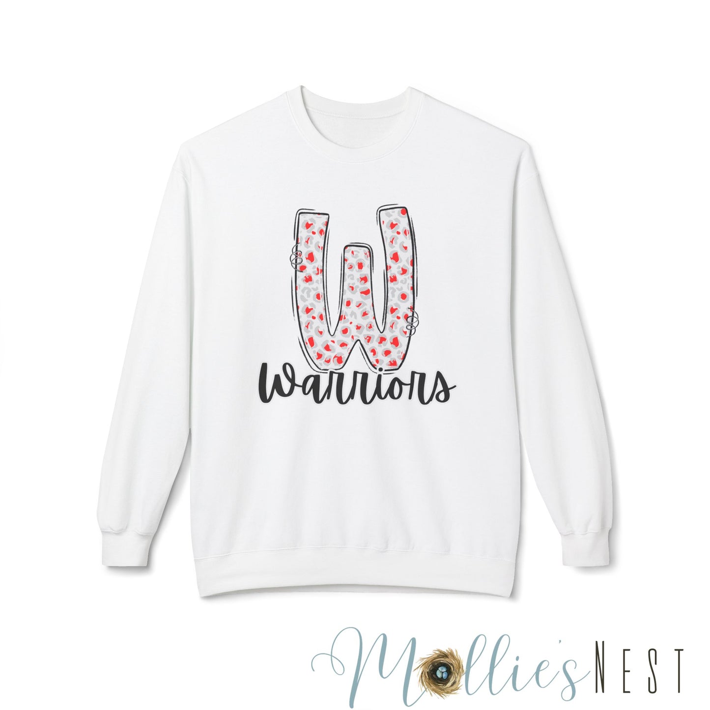 Warriors Fleece Sweatshirt - ADULT. Red/White Leopard