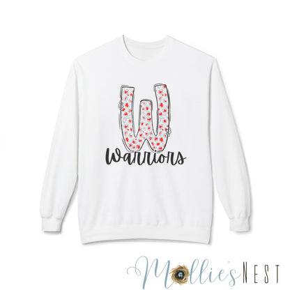 Warriors Fleece Sweatshirt - ADULT. Red/White Leopard