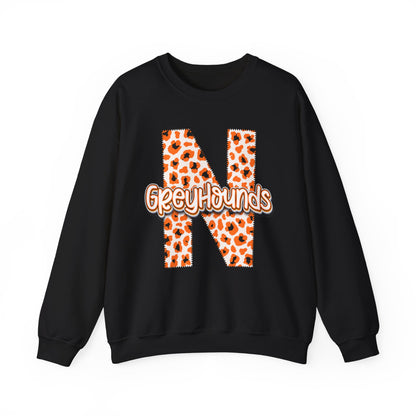 ADULT. Newport Greyhounds Leopard Print Letter N Crewneck Sweatshirt