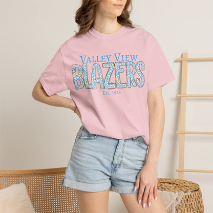 Blazers Blue Leopard Letters — 'Valley View Blazers' Comfort Colors T-Shirt