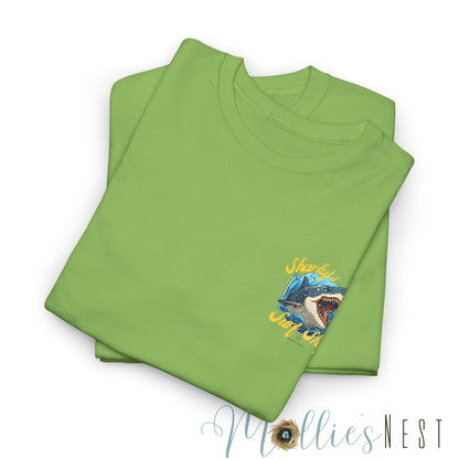 Shark Surf Style Tee, Unisex Cotton T-Shirt for Beach Lovers, Shark Graphic Tee, Surfing Summer Apparel, Ocean Vibe Apparel. Mannly Brand